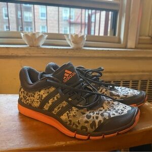Adidas Gray Leopard Print Sneakers with Orange Accents
